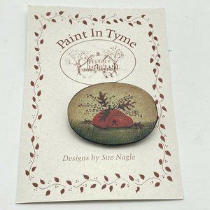 Paint in Tyme Painted Wood Brooch Pin New on Card Designs by Sue Nagle Pumpkin